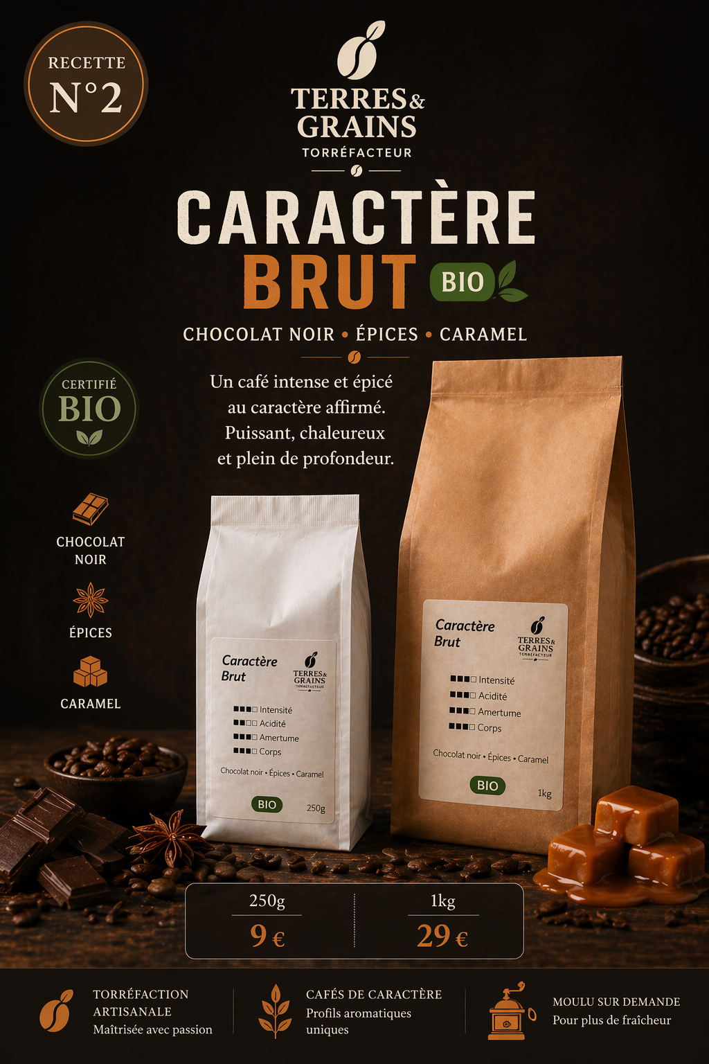 Caractère Brut - Café en Grains (Bio)